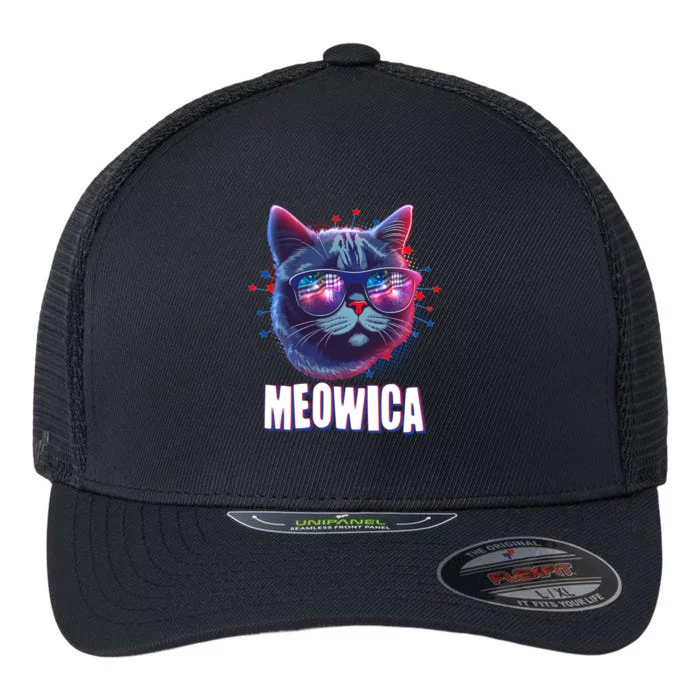 Funny 4th Of July Meowica Fireworks Cat Flexfit Unipanel Trucker Cap