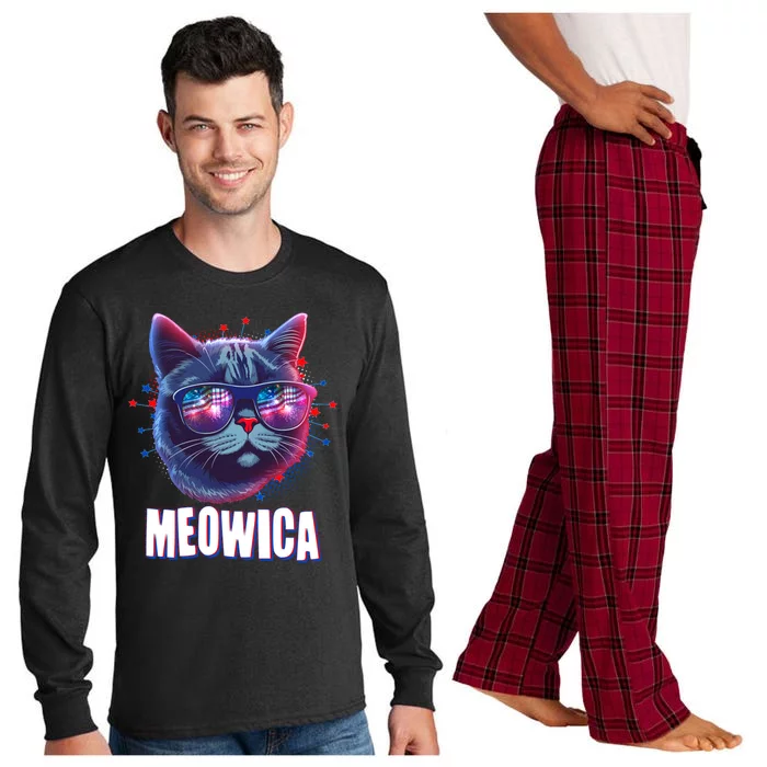 Funny 4th Of July Meowica Fireworks Cat Long Sleeve Pajama Set