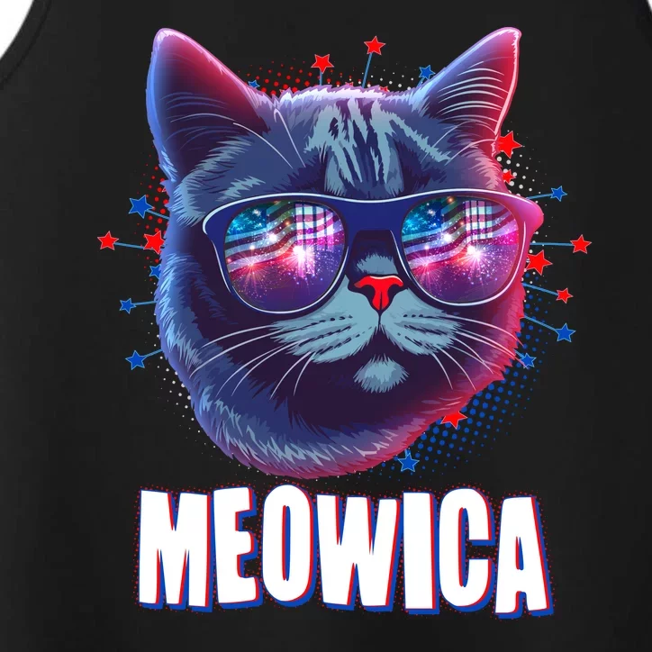 Funny 4th Of July Meowica Fireworks Cat Performance Tank