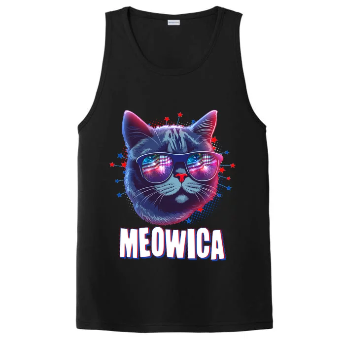 Funny 4th Of July Meowica Fireworks Cat Performance Tank