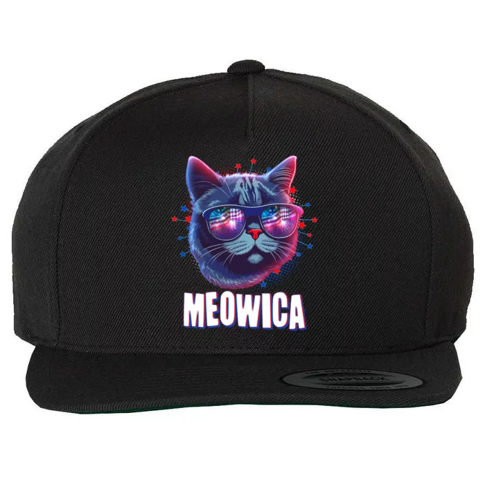 Funny 4th Of July Meowica Fireworks Cat Wool Snapback Cap