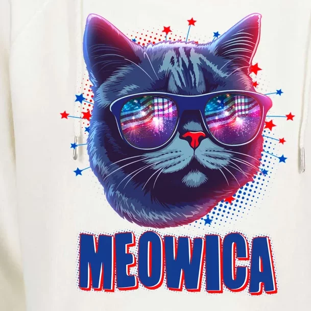 Funny 4th Of July Meowica Fireworks Cat Womens Funnel Neck Pullover Hood