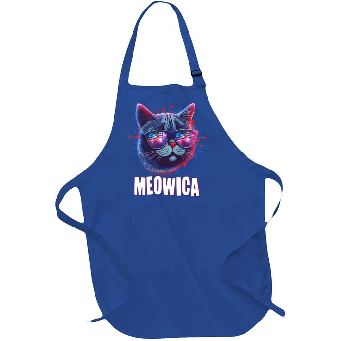 Funny 4th Of July Meowica Fireworks Cat Full-Length Apron With Pocket