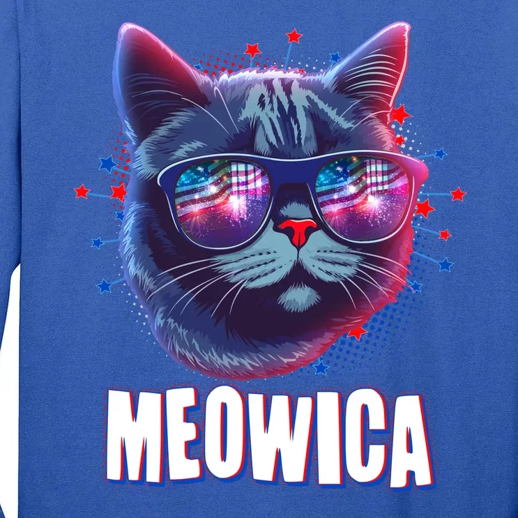 Funny 4th Of July Meowica Fireworks Cat Tall Long Sleeve T-Shirt