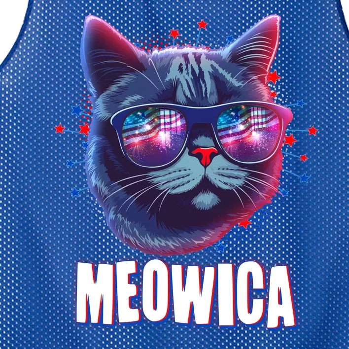 Funny 4th Of July Meowica Fireworks Cat Mesh Reversible Basketball Jersey Tank