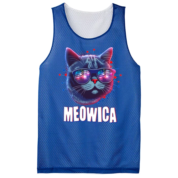 Funny 4th Of July Meowica Fireworks Cat Mesh Reversible Basketball Jersey Tank