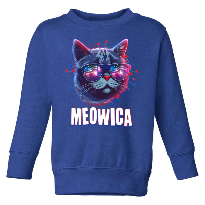 Funny 4th Of July Meowica Fireworks Cat Toddler Sweatshirt