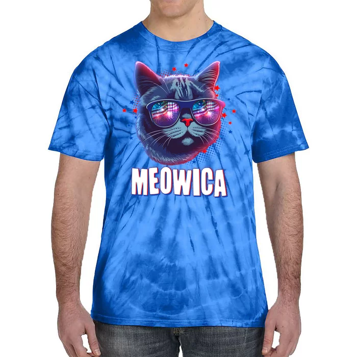 Funny 4th Of July Meowica Fireworks Cat Tie-Dye T-Shirt