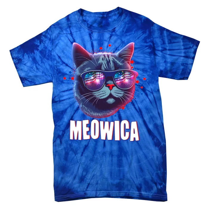 Funny 4th Of July Meowica Fireworks Cat Tie-Dye T-Shirt