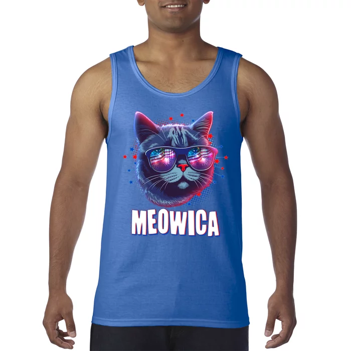 Funny 4th Of July Meowica Fireworks Cat Tank Top