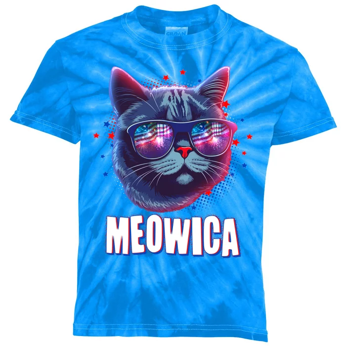 Funny 4th Of July Meowica Fireworks Cat Kids Tie-Dye T-Shirt