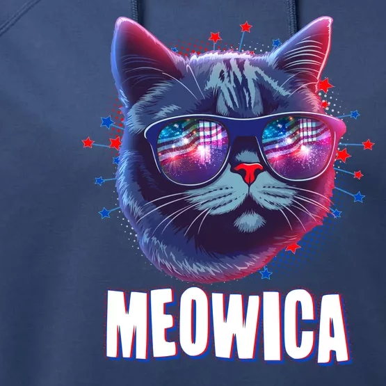 Funny 4th Of July Meowica Fireworks Cat Performance Fleece Hoodie