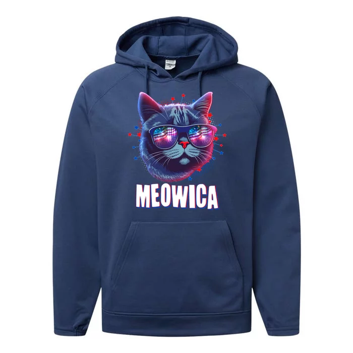 Funny 4th Of July Meowica Fireworks Cat Performance Fleece Hoodie