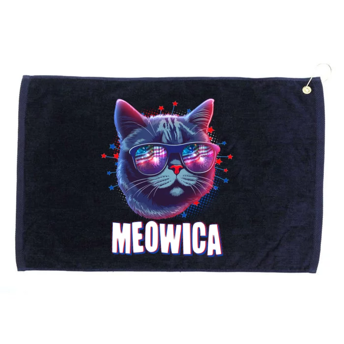 Funny 4th Of July Meowica Fireworks Cat Grommeted Golf Towel