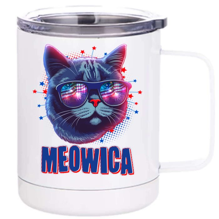 Funny 4th Of July Meowica Fireworks Cat Front & Back 12oz Stainless Steel Tumbler Cup