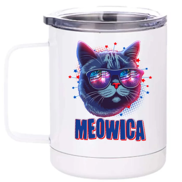 Funny 4th Of July Meowica Fireworks Cat Front & Back 12oz Stainless Steel Tumbler Cup