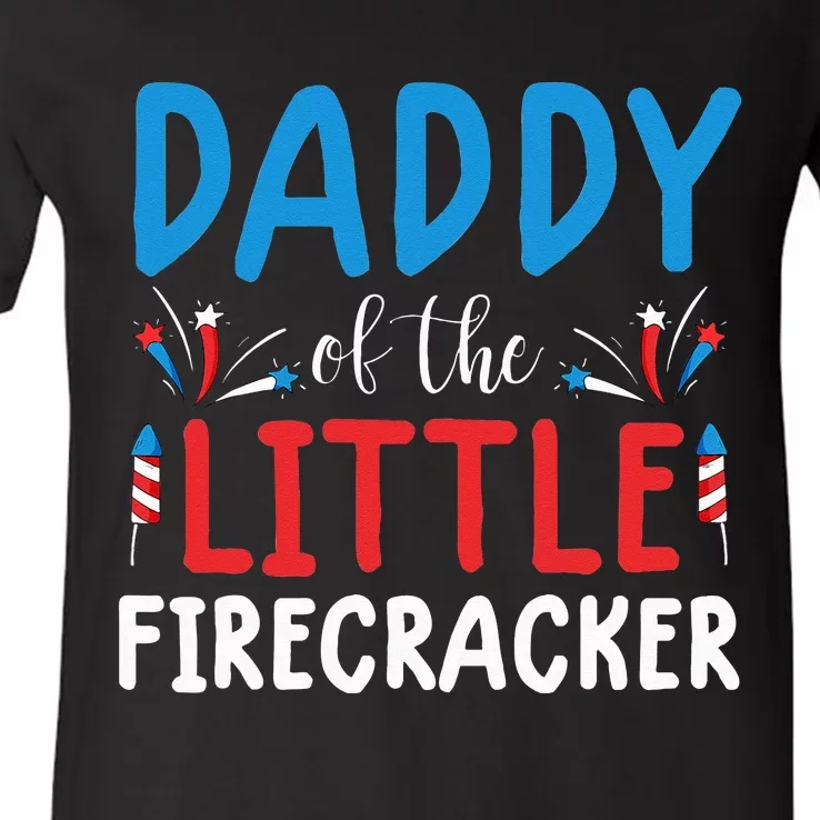 funny 4th of july for daddy little firecracker V-Neck T-Shirt