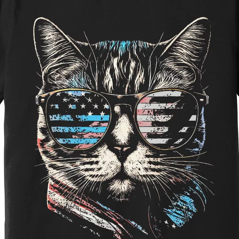 Fourth 4th of July Cat American Flag America Patriotic Funny Premium T-Shirt