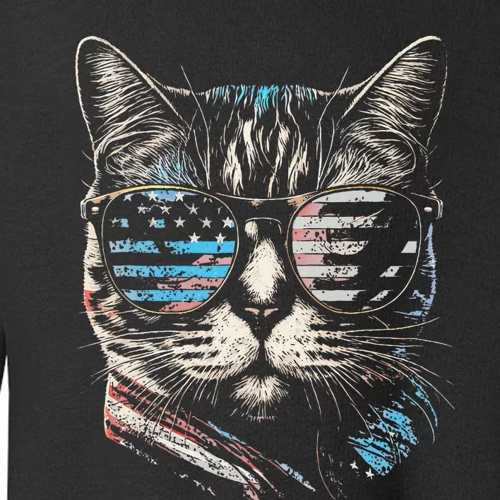 Fourth 4th of July Cat American Flag America Patriotic Funny Toddler Sweatshirt