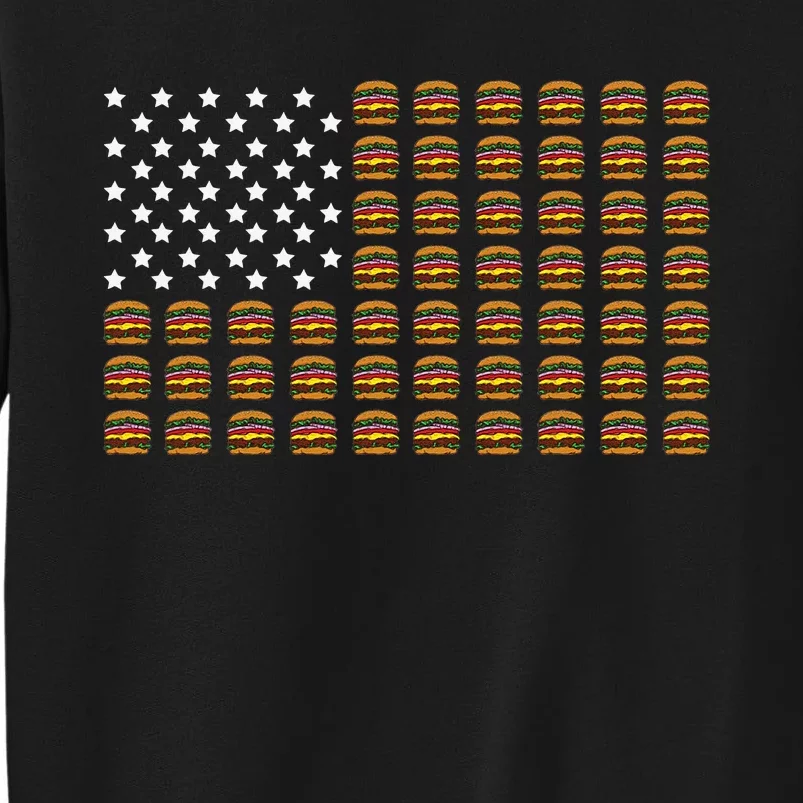 Funny 4th of July American Flag Cheeseburger Patriotic USA Tall Sweatshirt