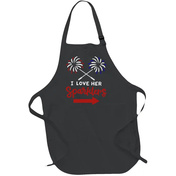 Funny 4th Of July I Love Her Sparklers Matching Couple Him Full-Length Apron With Pocket