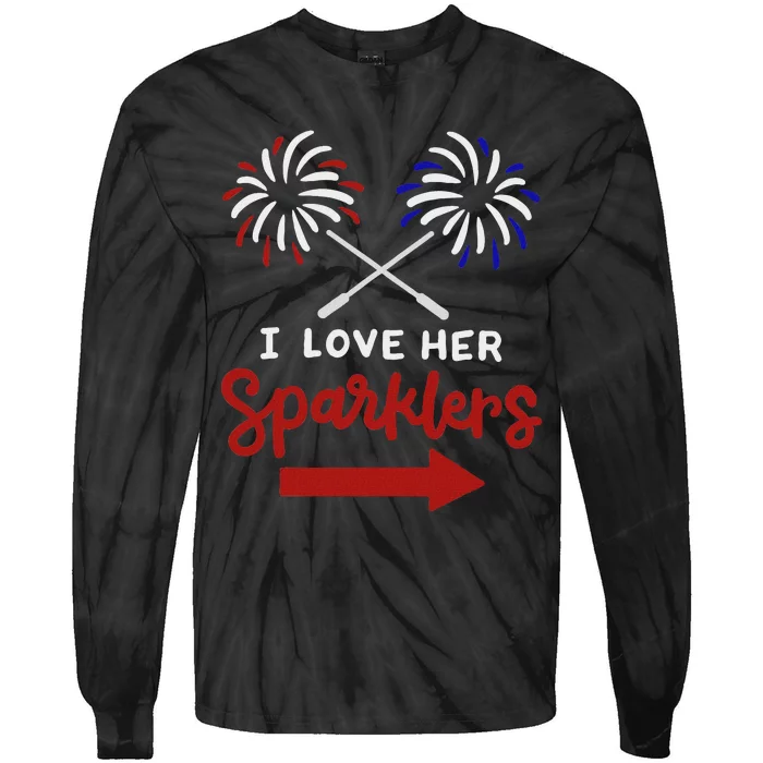 Funny 4th Of July I Love Her Sparklers Matching Couple Him Tie-Dye Long Sleeve Shirt