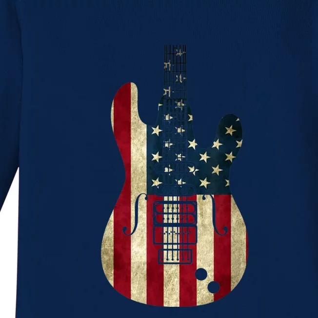 Funny 4th Of July American Flag Guitar Patriotic Gift Baby Long Sleeve Bodysuit