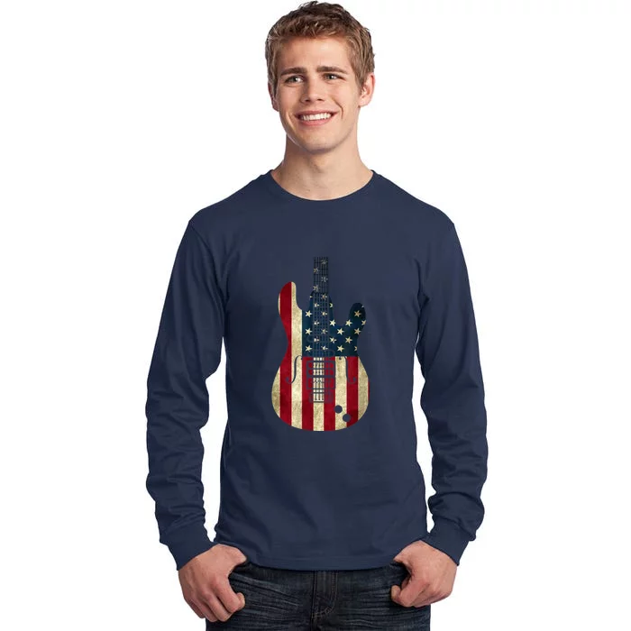 Funny 4th Of July American Flag Guitar Patriotic Gift Tall Long Sleeve T-Shirt