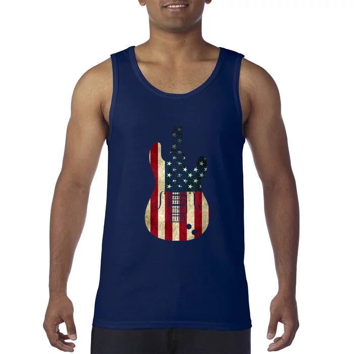 Funny 4th Of July American Flag Guitar Patriotic Gift Tank Top