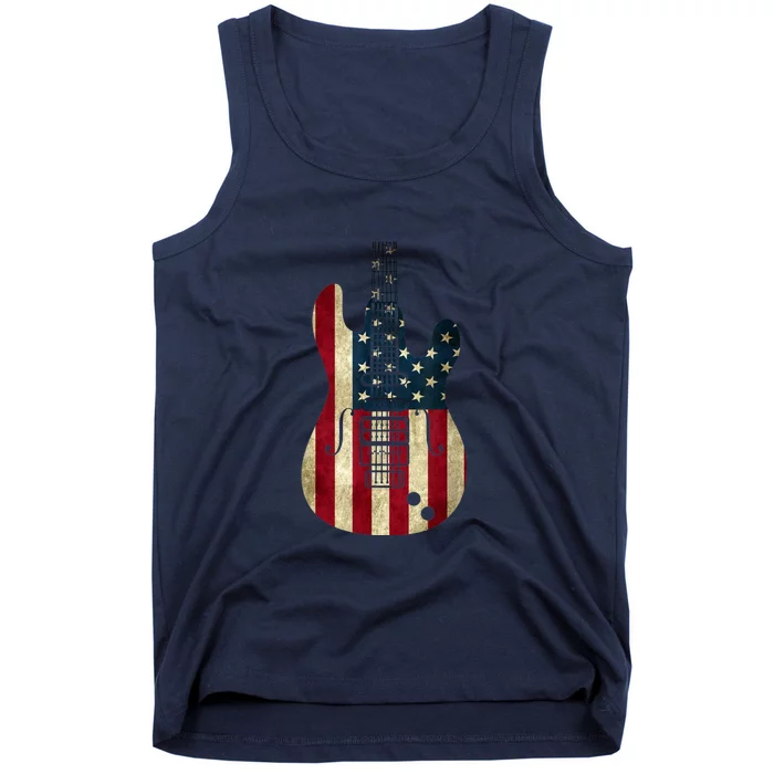 Funny 4th Of July American Flag Guitar Patriotic Gift Tank Top