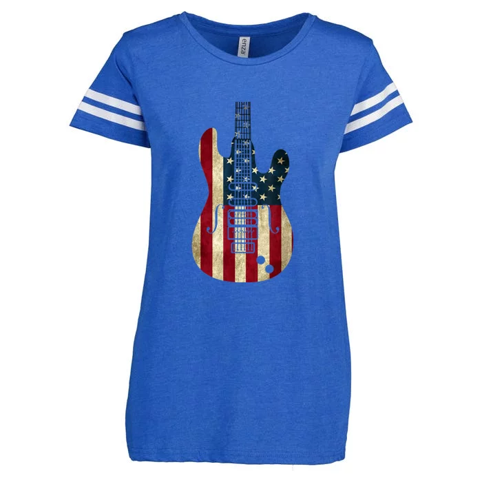 Funny 4th Of July American Flag Guitar Patriotic Gift Enza Ladies Jersey Football T-Shirt