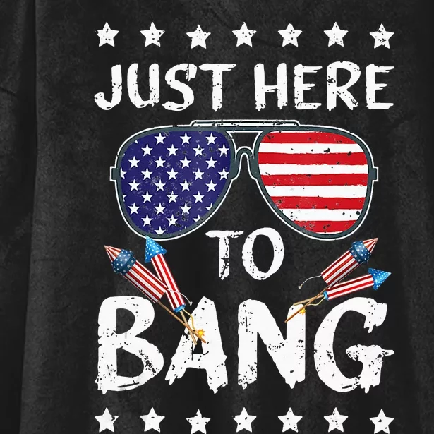 Funny 4th Of July Im Just Here To Bang USA Flag Sunglasses Hooded Wearable Blanket