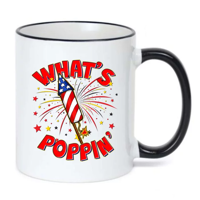 Funny 4th Of July What's Poppin Fireworks Rocket Black Color Changing Mug