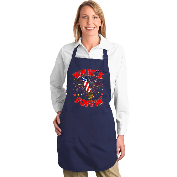 Funny 4th Of July What's Poppin Fireworks Rocket Full-Length Apron With Pocket