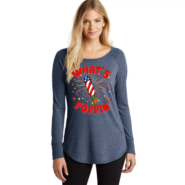 Funny 4th Of July What's Poppin Fireworks Rocket Women's Perfect Tri Tunic Long Sleeve Shirt