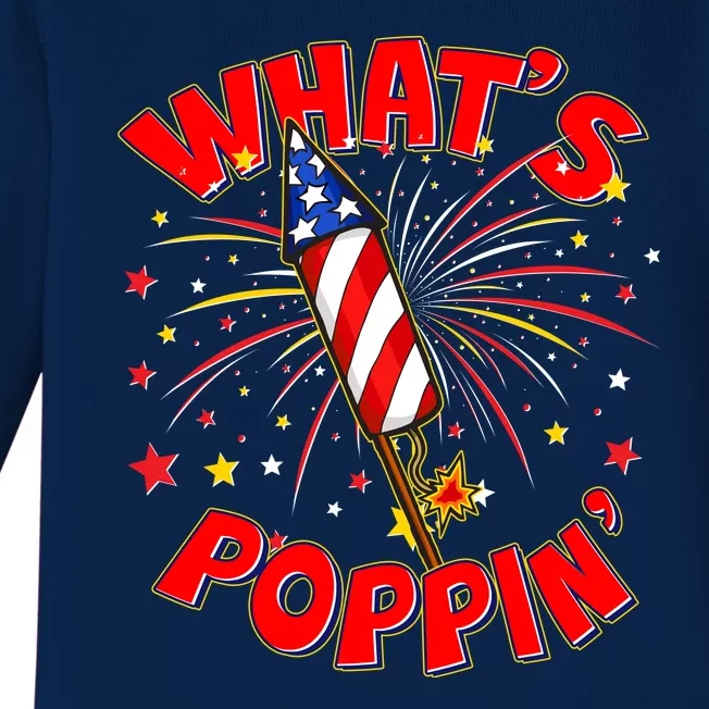 Funny 4th Of July What's Poppin Fireworks Rocket Baby Long Sleeve Bodysuit