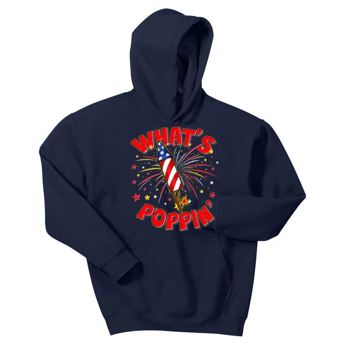 Funny 4th Of July What's Poppin Fireworks Rocket Kids Hoodie