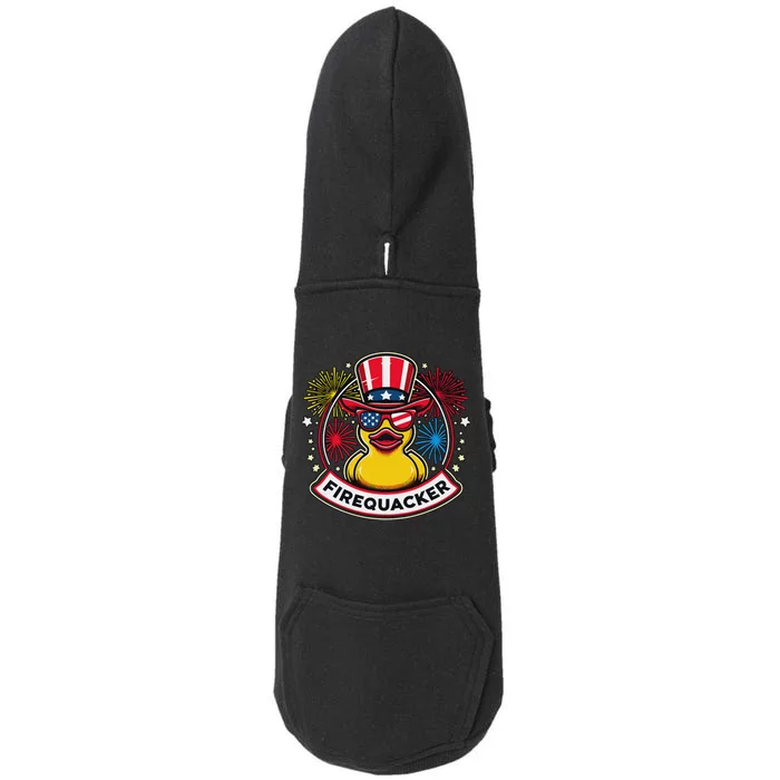 Firequacker 4th Of July Rubber Duck Usa Flag Doggie 3-End Fleece Hoodie