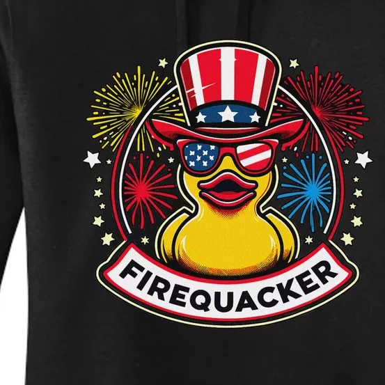 Firequacker 4th Of July Rubber Duck Usa Flag Women's Pullover Hoodie