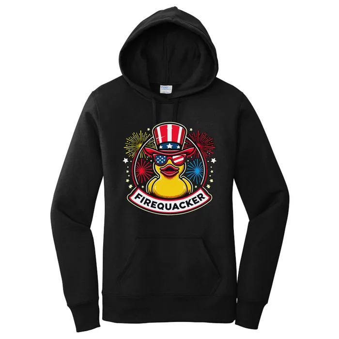 Firequacker 4th Of July Rubber Duck Usa Flag Women's Pullover Hoodie