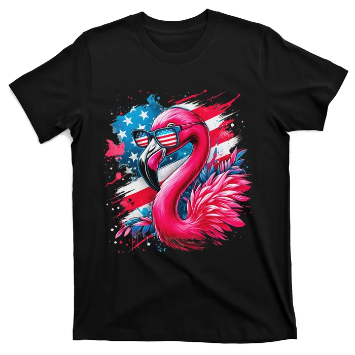 Flamingo 4th Of July American Flag Patriotic T-Shirt