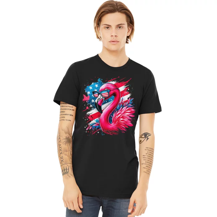 Flamingo 4th Of July American Flag Patriotic Premium T-Shirt