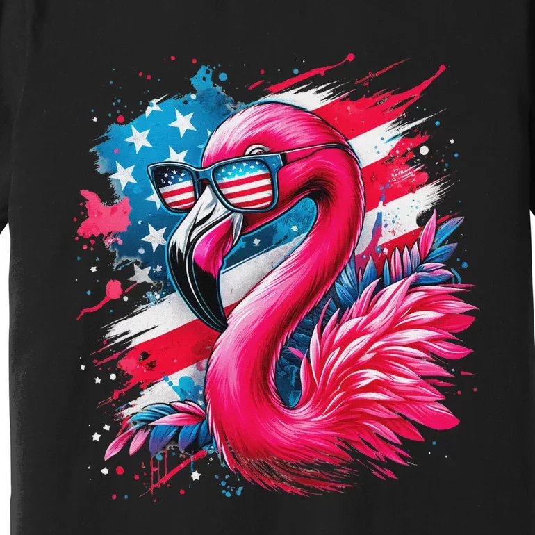 Flamingo 4th Of July American Flag Patriotic Premium T-Shirt