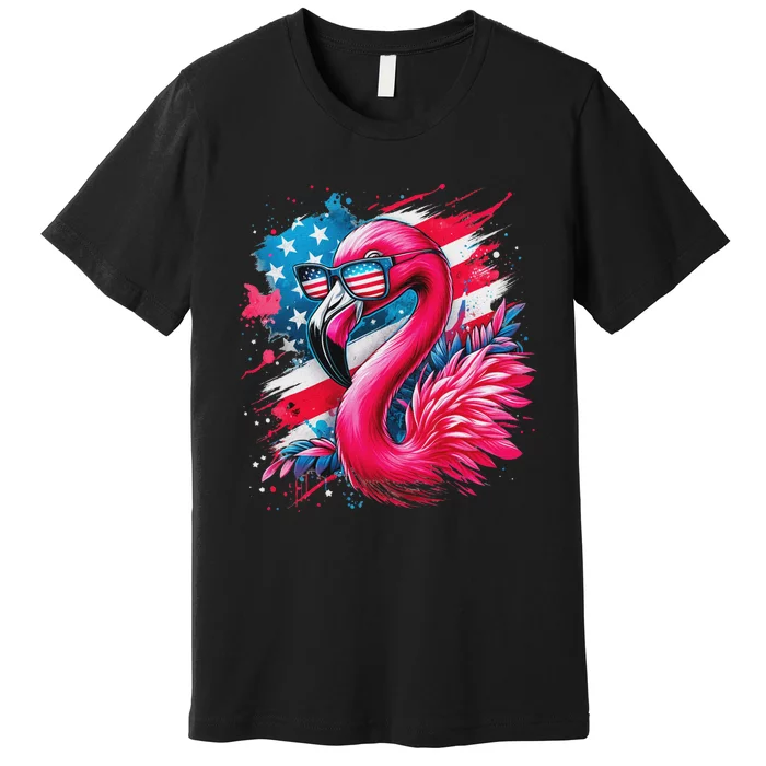 Flamingo 4th Of July American Flag Patriotic Premium T-Shirt