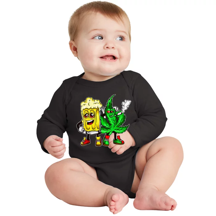 Funny 420 Pot Leaf Marijuana Bong Beer Drunk Weed Cannabis Baby Long Sleeve Bodysuit