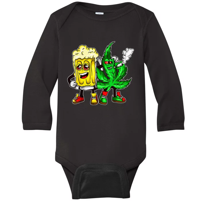 Funny 420 Pot Leaf Marijuana Bong Beer Drunk Weed Cannabis Baby Long Sleeve Bodysuit