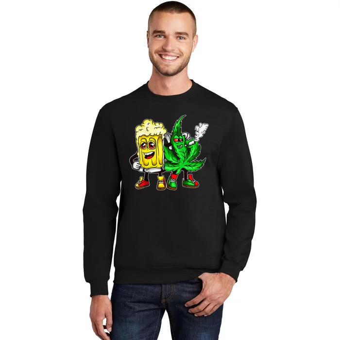 Funny 420 Pot Leaf Marijuana Bong Beer Drunk Weed Cannabis Tall Sweatshirt