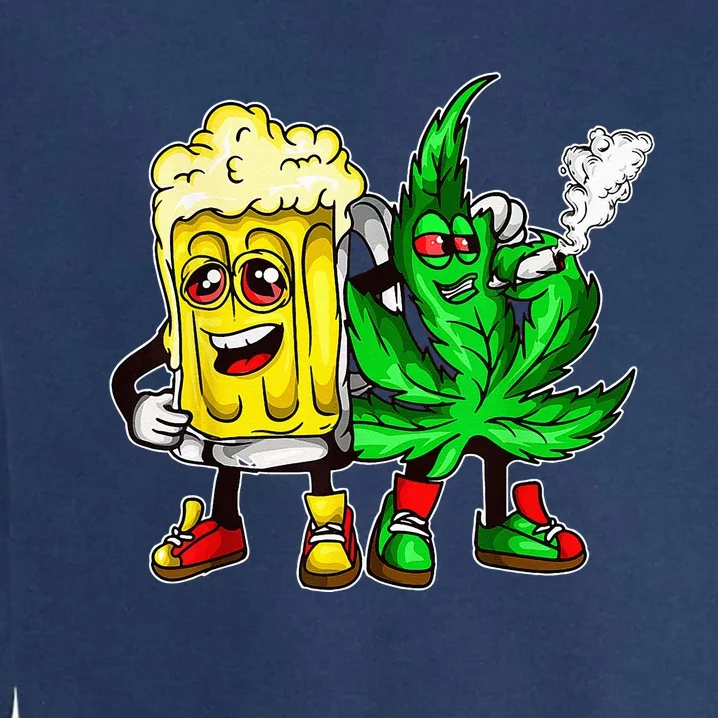 Funny 420 Pot Leaf Marijuana Bong Beer Drunk Weed Cannabis Garment-Dyed Sweatshirt