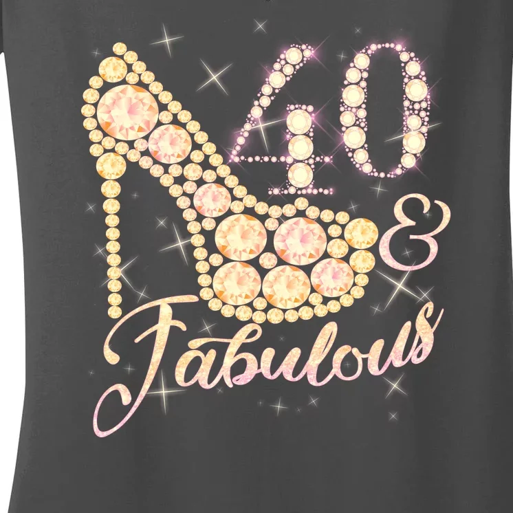 Fabulous & 40 Sparkly Heel 40th Birthday Women's V-Neck T-Shirt