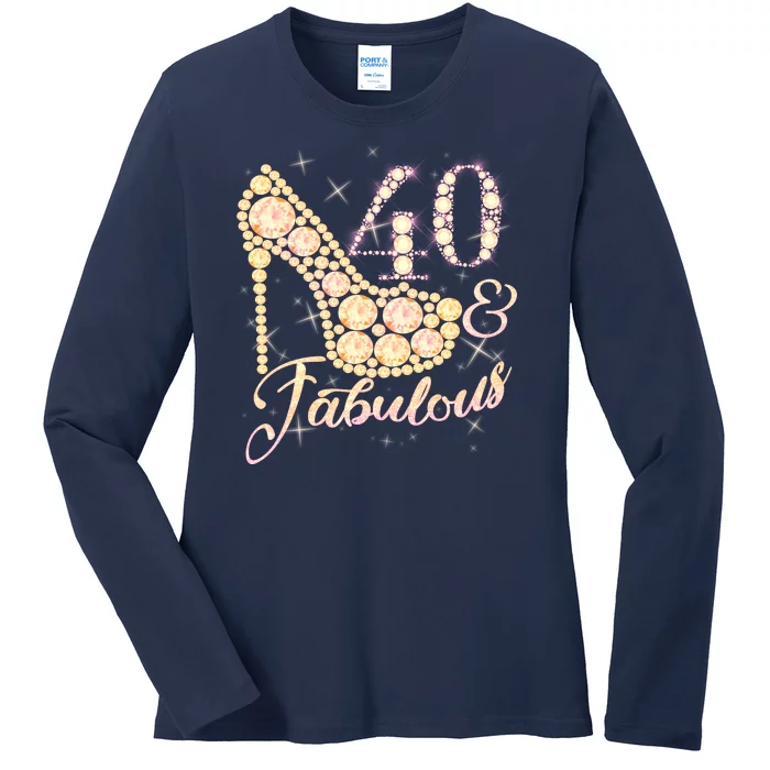 Fabulous & 40 Sparkly Heel 40th Birthday Ladies Long Sleeve Shirt